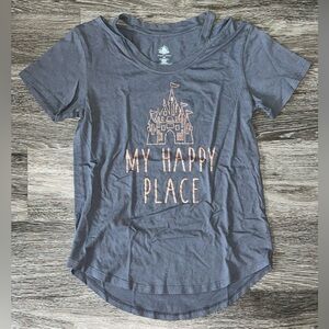 Disney Parks Grey and Rose Gold Glitter 'My Happy Place' Graphic T-Shirt XS